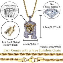 Load image into Gallery viewer, YOSZO Jesus Pendant Necklace Rope Gold Chain for Men Iced out 14K Gold Plated Simulated Diamond Chain Stainless Steel Chain 24 inch