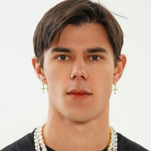 Charger l&#39;image dans la galerie, YOSZO Cross Hoop Dangle Earrings 14K Black Silver 5A+ Cubic Zirconia Cartilage Hypoallergenic Sterling Silver Cross Dangle Drop Earrings For Men Women-Yellow Gold