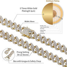 Charger l&#39;image dans la galerie, YOSZO Hip Hop 14mm 6 Times Heavy 14K Gold Plated Miami Cuban Link Chain Choker for Men Full Iced out Prong Setting Bling CZ Rapper Necklace