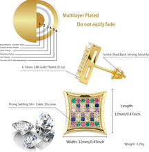 Laden Sie das Bild in den Galerie-Viewer, YOSZO Square Screw Stud Earrings 5A+ Corlorful Cubic Zirconia 14K Gold Sparkle Hypoallergenic Screw Stud Square Flat Earrings For Men Women