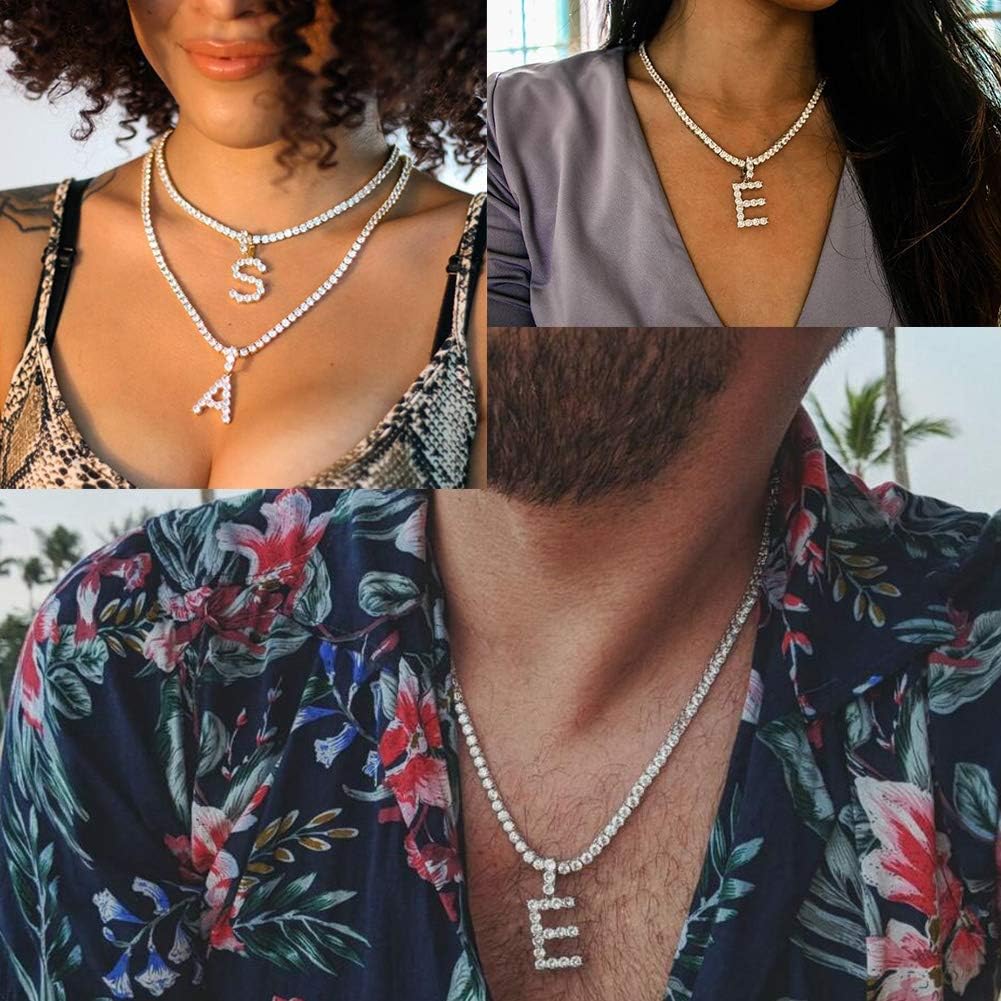 YOSZO Tennis Letter Chain Initial Pendant Necklace Silver Personalized Name Chain Necklace for Women Men