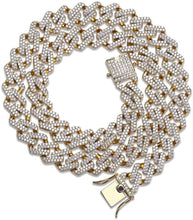 Charger l&#39;image dans la galerie, YOSZO Hip Hop 14mm 6 Times Heavy 14K Gold Plated Miami Cuban Link Chain Choker for Men Full Iced out Prong Setting Bling CZ Rapper Necklace