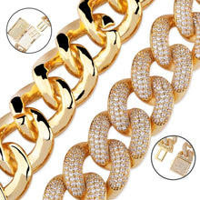 Load image into Gallery viewer, YOSZO Hip Hop 14K Gold Filled 14mm Miami Cuban Link Chains Necklace 6 Times Gold Plated Iced Out Paved Bling Round CZ for Men