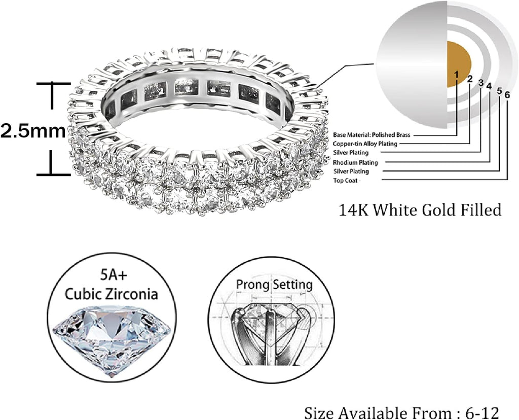 YOSZO Ring Engagement Ring Gold Men Diamond Rings 9mm Silver Cubic Zirconia Ring 14K Gold Plated Mens Wedding Band Ring for Women Promise Eternity Jewelry