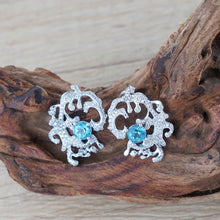 Load image into Gallery viewer, Ocean Wave Stud Earrings for Women, 925 Sterling Silver Earrings with Blue Topaz &amp; Cubic Zirconia, Hypoallergenic Coastal Jewelry, Gift for Her