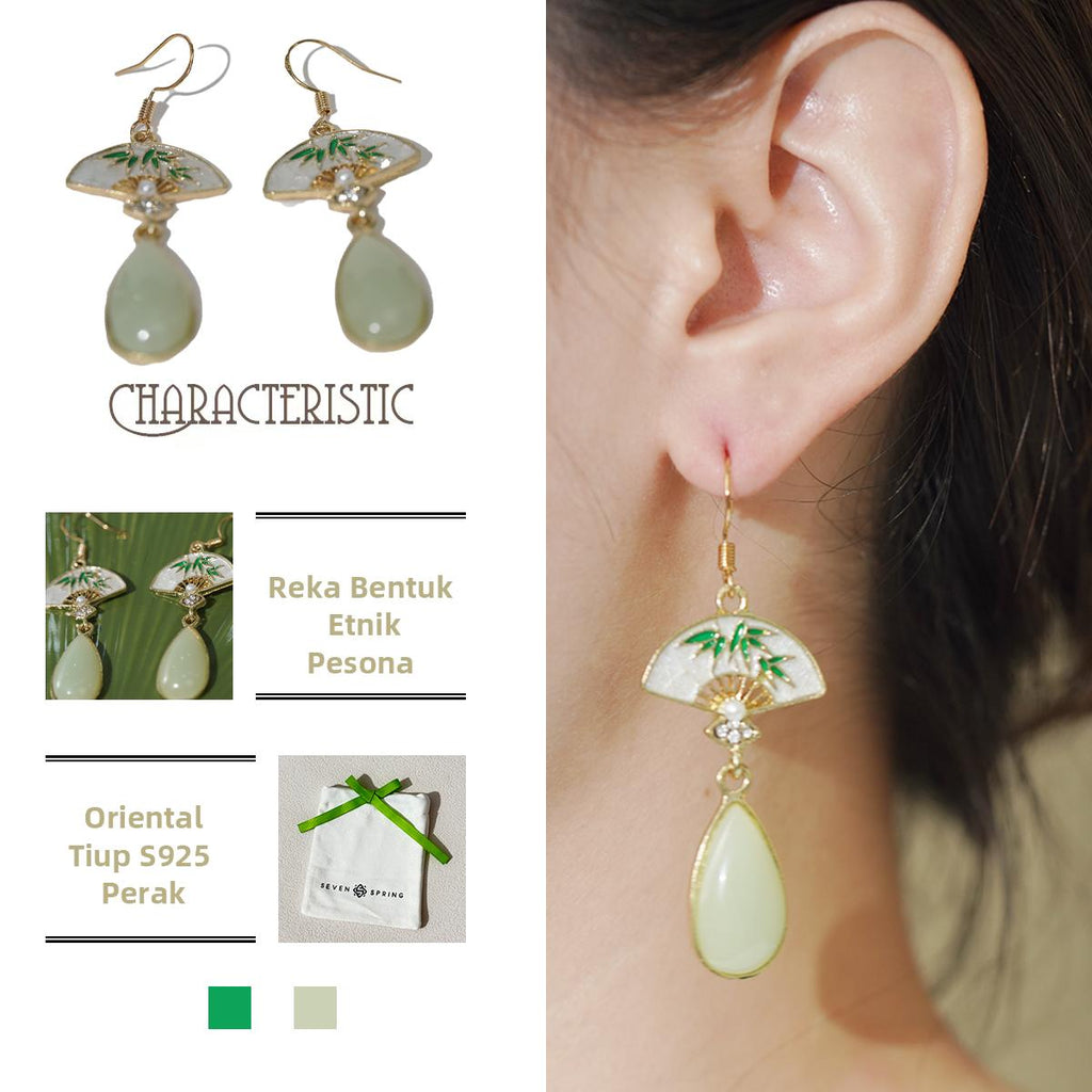 Anting-anting Jatuh, Kipas Enamel Putih, Berbentuk Buluh, Hadiah Etnik untuk Kawan Karib