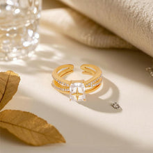 Load image into Gallery viewer, Glimmer Open Ring for Women, 14K Gold Plated 925 Sterling Silver, Square Cubic Zirconia with Star Engraving, Adjustable Self-Love Jewelry, Empowering Gift for Her