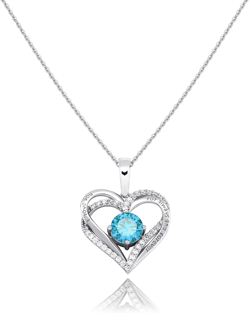 YOSZO Forever Love Heart Chain for Women 925 Sterling Silver Iced out Birthstone Pendant Necklace for Women Valentine Mother’s Day Jewelry Birthday Gift