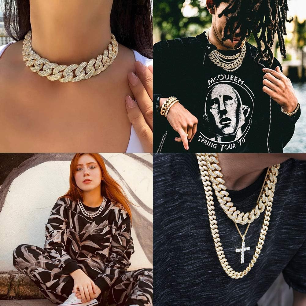 YOSZO Hip Hop 14K Gold Filled Miami Cuban Link Chains Necklace 6 Times Gold Plated Iced Out Paved Bling Round CZ for Men