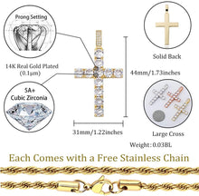 Charger l&#39;image dans la galerie, YOSZO Cross Necklace for Men Gold Necklace for Women Gold Heart Cross Jewelry 14K Silver Plated Solid Iced Cubic Zirconia Stainless Steel Pendant Chain