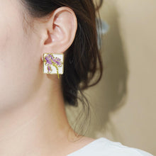 Load image into Gallery viewer, 【Square Stud Earrings】Gold-Plated Purple Flower Artistic Studs for Daily Chick