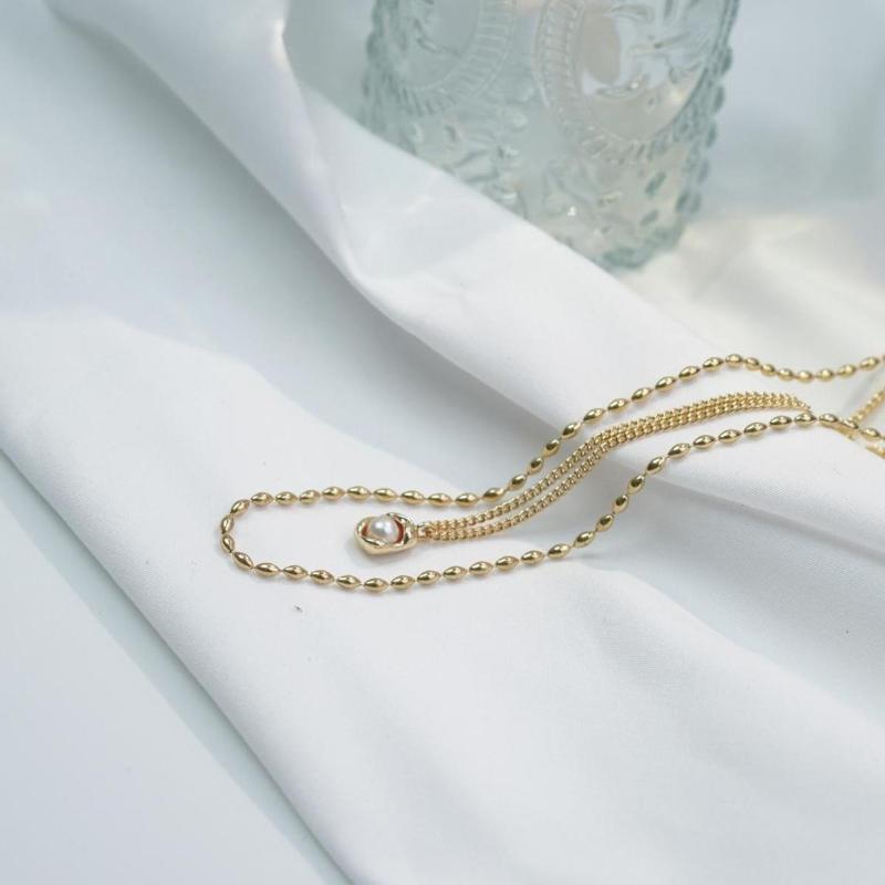 【Pendant Necklace】 Minimalist Gold-Plated Chain with Freshwater Pearl Drop, Women Modern Layered Jewelry