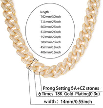 Load image into Gallery viewer, YOSZO Hip Hop 14K Gold Filled 14mm Miami Cuban Link Chains Necklace 6 Times Gold Plated Iced Out Paved Bling Round CZ for Men