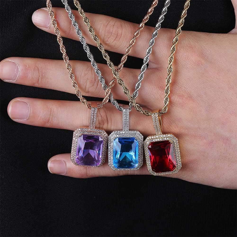 YOSZO Hip Hop 6 Colors Solitaire Pendant Cubic Zirconia Halo Pendant Necklace with Solid Back…