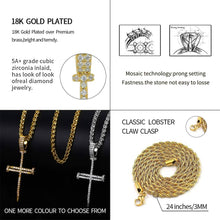 Carregar imagem no visualizador da galeria, YOSZO 18K Gold Plated Iced Out Cubic Zirconia Classic Ankh Nail Mini Cross Egyptian Pendant Necklace Hip Hop Jewelry for Men Women with Stainless Rope Chain