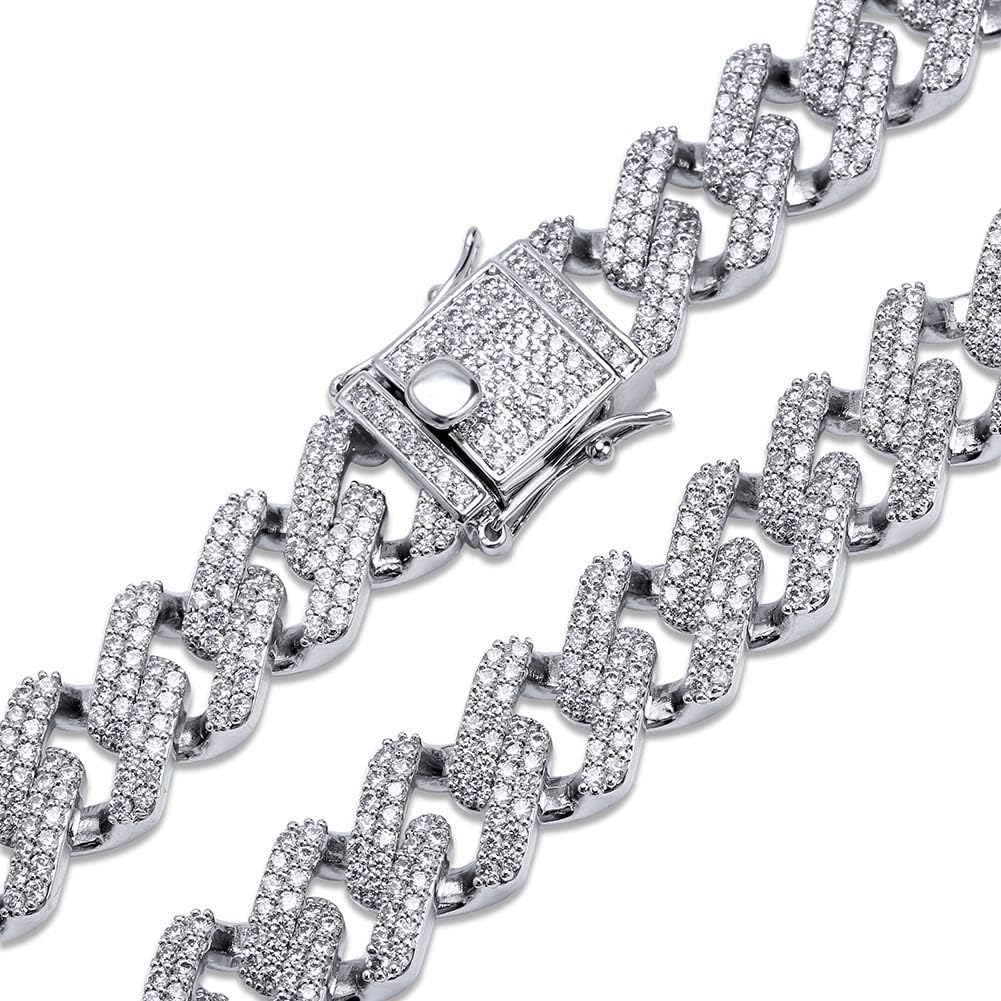 YOSZO Hip Hop 14mm Miami Cuban Link Chains Fully Iced Out Bling CZ Rapper Bracelet for Men