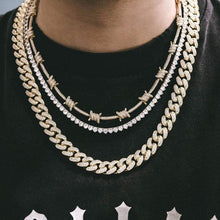 Charger l&#39;image dans la galerie, YOSZO 10mm Iced out Barbed Wire Link Chain 6 Times 14K Gold Filled Necklace for Men Hip Hop Rapper Accessory