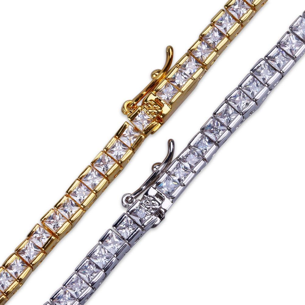 YOSZO 1 Row AAA All Iced Out Tennis Bling 4-6mm Square Cut Lab Simulated Diamond Bracelet 8" 7''