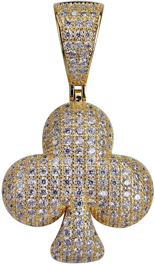 YOSZO Iced Out Club Diamond Heart Spade Playing Cards Simulated Lab diamonds Pendant Necklace