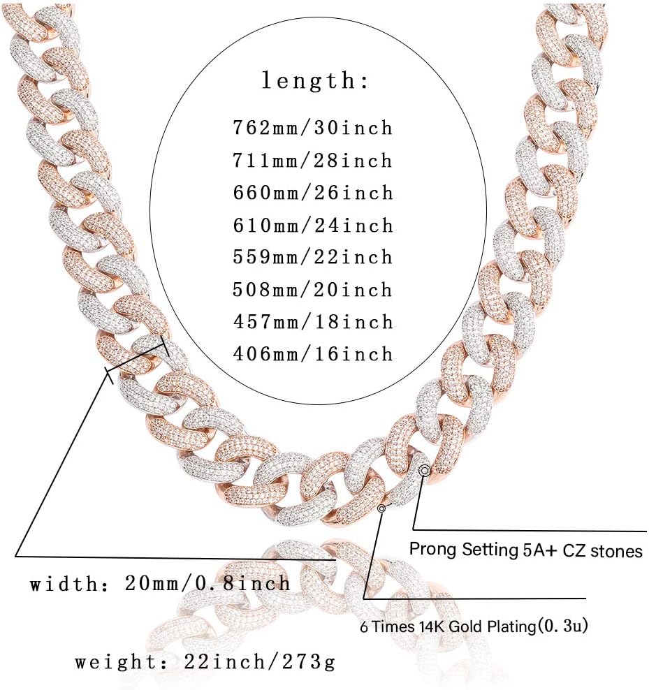 YOSZO Hip Hop 14K Gold Filled Miami Cuban Link Chains Necklace 6 Times Gold Plated Iced Out Paved Bling Round CZ for Men