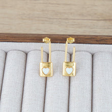 Load image into Gallery viewer, Promise Lock Stud Earrings for Women, 14K Gold Plated 925 Silver Heart Opal Earrings, Romantic Valentine&#39;s Day Gift for Girlfriend Wife, Minimalist Love Jewelry