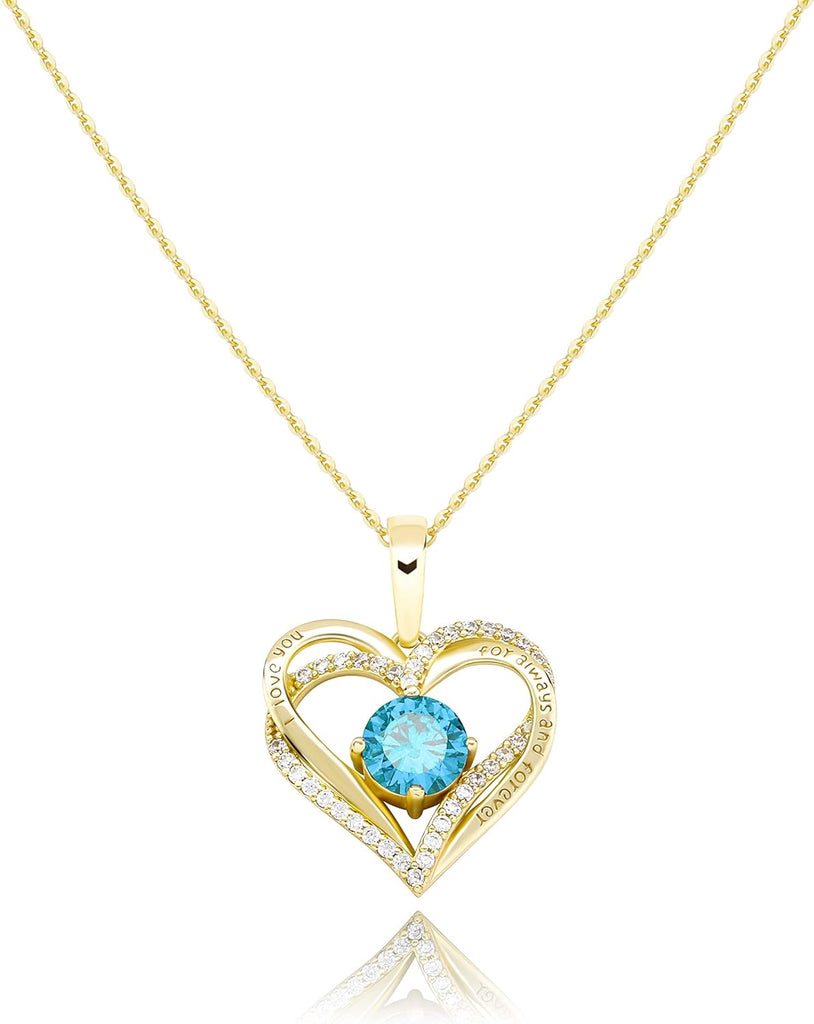 YOSZO Forever Love Heart Chain for Women 925 Sterling Silver Iced out Birthstone Pendant Necklace for Women Valentine Mother’s Day Jewelry Birthday Gift