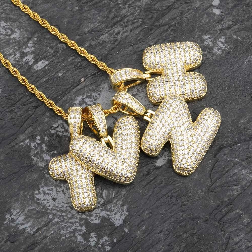 YOSZO Bubble Letter Necklace Gold Silver Initial Necklaces 14K Gold Plated Personalized Custom Name Diamond Letter Chain Necklace for Men