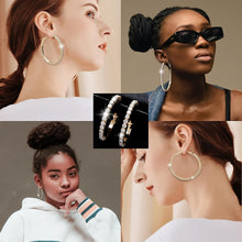 Laden Sie das Bild in den Galerie-Viewer, YOSZO Big Large Iced Out Hoop Cuff Circle Earrings Gold or Rhodium Plated Cubic Zirconia Inlaid Hypoallergenic Tennis Earrings For Women-Silver 8CM