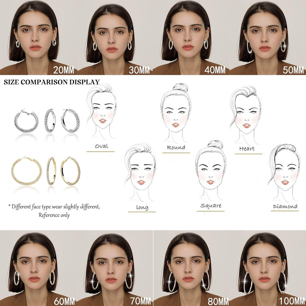 YOSZO Big Large Iced Out Hoop Cuff Circle Earrings Gold or Rhodium Plated Cubic Zirconia Inlaid Hypoallergenic Tennis Earrings For Women-Silver 8CM