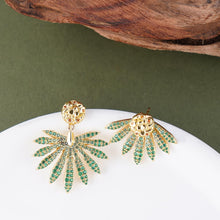 Load image into Gallery viewer, Stud Earrings for Women, 14K Gold Plated Sterling Silver Leaf Shape Earrings with Green Zircon, Tropical Rainforest Collection, Minimalist Nature Inspired Jewelry Gift