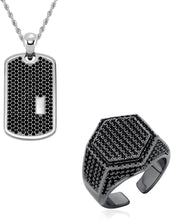 Load image into Gallery viewer, YOSZO 1 Set Black Jewelry Dog Tag Pendant and Open Ring Iced Out Cubic Zirconia Jewelry for Men Women Hip Hop Jewelry