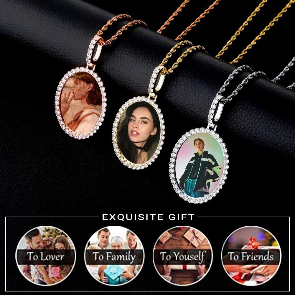 YOSZO Picture Necklace Personalized for Men 18K Gold Plated Angel Wings Heart Text Engrave Custom Photo Pendant for Women