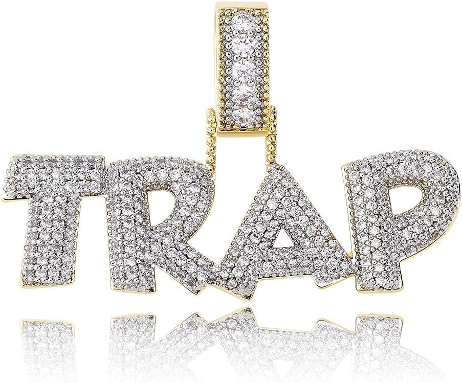 YOSZO Hip Hop Iced Out Trap Letter Pendant 14K Gold Plated Simulated Diamond Cubic Zirconia Bubble Chain Necklace for Men Women Gift