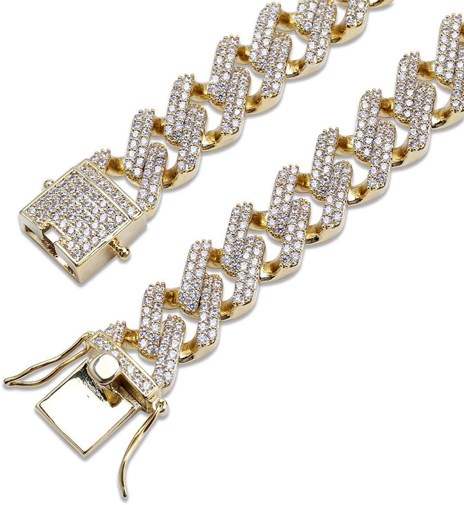 YOSZO Hip Hop 14mm Miami Cuban Link Chains Fully Iced Out Bling CZ Rapper Bracelet for Men