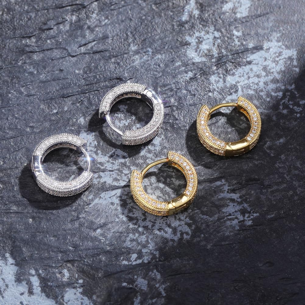 YOSZO Iced Out Hoop Earrings Cubic Zirconia Huggie Cartilage Cuff Diamond Hypoallergenic 14K Gold Plated Luxury Fashion Round Circle Earrings Jewelry Gift for Men Women