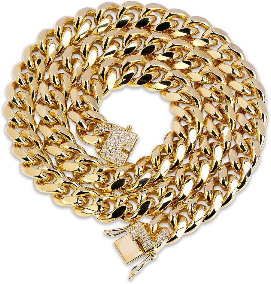 YOSZO Jin'ao 12mm 18k Gold Plated Gangster Cuban Chain Necklace With 1ct Lab Diamond Clasp