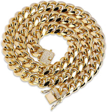 Carica l&#39;immagine nel visualizzatore di Gallery, YOSZO Jin&#39;ao 12mm 18k Gold Plated Gangster Cuban Chain Necklace With 1ct Lab Diamond Clasp