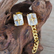 Load image into Gallery viewer, Asymmetrical Stud Earrings for Women, 14K Gold Plated 925 Silver Starburst &amp; Zircon Earrings, Modern Mismatched Pair, Unique Daily Jewelry Gift for Her
