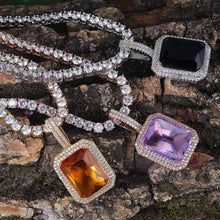 Laden Sie das Bild in den Galerie-Viewer, YOSZO Hip Hop 6 Colors Solitaire Pendant Cubic Zirconia Halo Pendant Necklace with Solid Back…