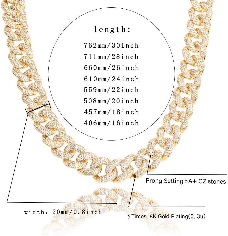 YOSZO Hip Hop 14K Gold Filled Miami Cuban Link Chains Necklace 6 Times Gold Plated Iced Out Paved Bling Round CZ for Men