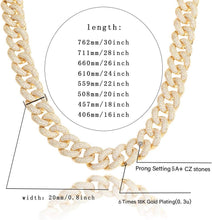 Load image into Gallery viewer, YOSZO Hip Hop 14K Gold Filled Miami Cuban Link Chains Necklace 6 Times Gold Plated Iced Out Paved Bling Round CZ for Men