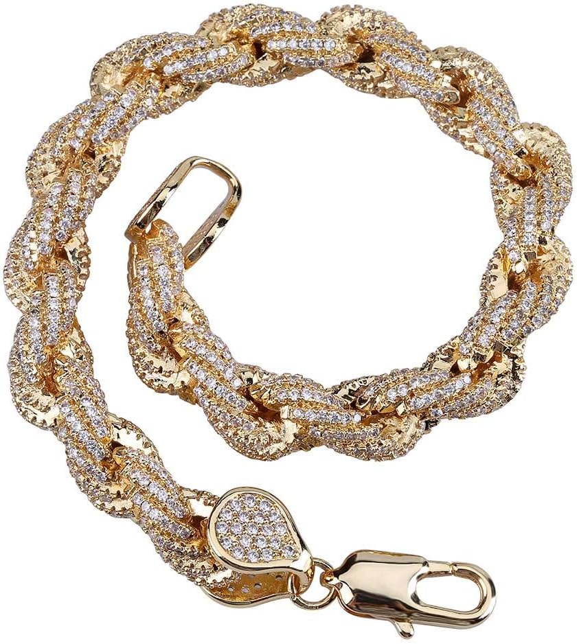 YOSZO 18K Gold Plated Hip Hop Iced out Lab Diamond Rope Chain Necklace Bracelet for Men