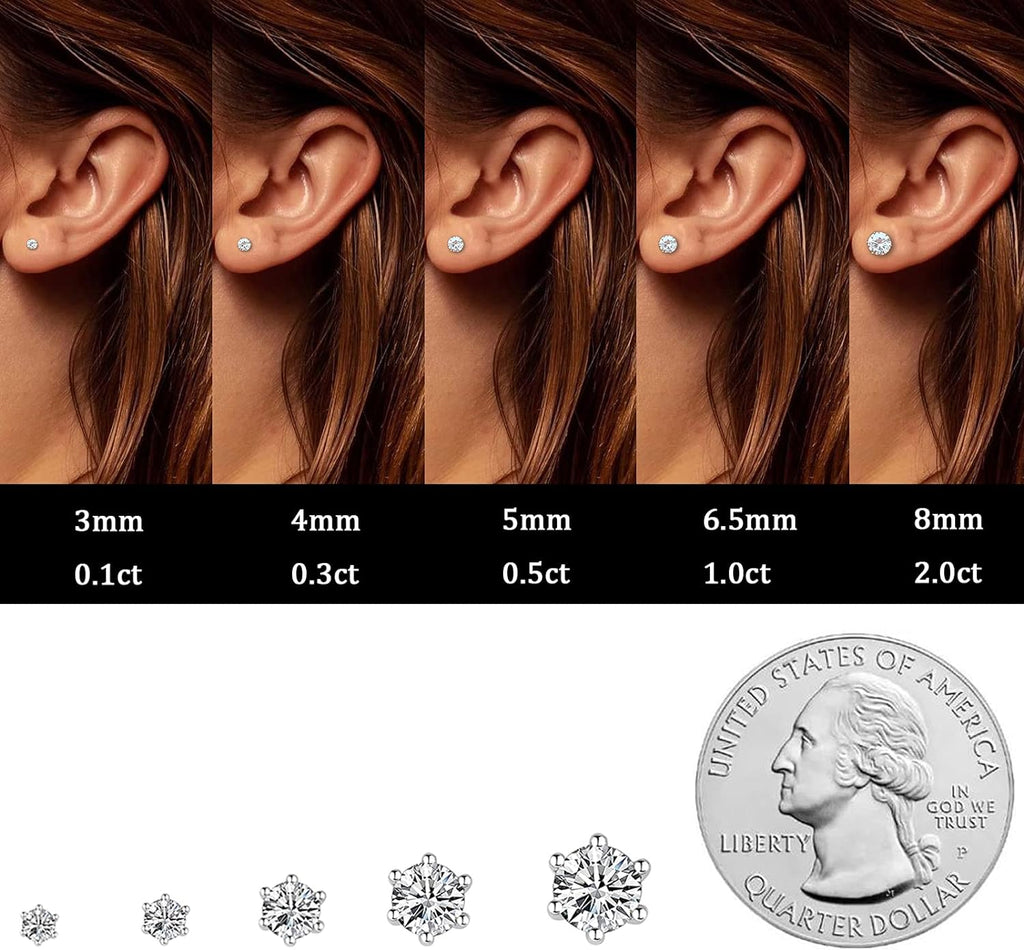 YOSZO Moissanite Stud Earrings 0.2-4.0 Carat Round Brilliant Cut Moissanite Sterling Silver Earrings Set for Women and Men Include Gift Box