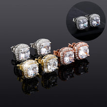 Cargar imagen en el visor de la galería, YOSZO Square Stud Earrings 925 Sterling Silver 5A+ Cubic Zirconia 14K Gold Black Diamonds Stud Earrings For Men Women Aretes De Hombre