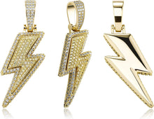 Charger l&#39;image dans la galerie, YOSZO Hip Hop Lightning Bolt Design Pendant 18k Gold Plated Iced Out Cubic Zirconia Pendant Necklace with Micropave Simulated Diamond for Men Women