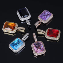 Laden Sie das Bild in den Galerie-Viewer, YOSZO Hip Hop 6 Colors Solitaire Pendant Cubic Zirconia Halo Pendant Necklace with Solid Back…