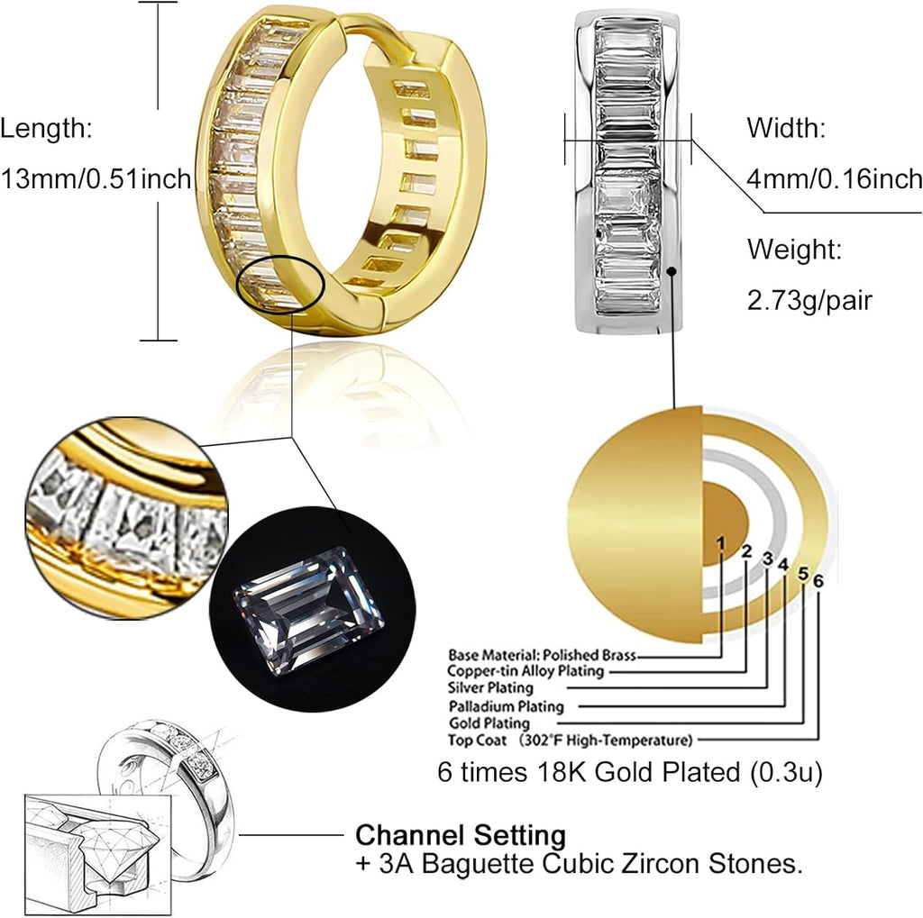 YOSZO Gold Hoop Earrings for Women 18K Gold Plated Iced Out Silver Huggie Earrings for Men Hypoallergenic CZ Diamond Earrings