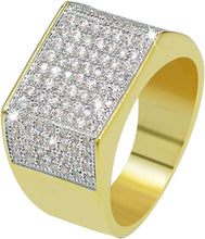 Laden Sie das Bild in den Galerie-Viewer, YOSZO 18k Gold Plated Hip Hop Iced Out Square Bling Ring Cubic Zirconia Statement Wedding Band Ring for Women Men