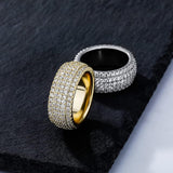 YOSZO 9mm 5Rows 14K Gold Plated Iced Out Lab Simulated Diamond Cubic Zirconia Eternity Wedding Band Ring for Men Women