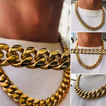 Carregar imagem no visualizador da galeria, YOSZO Jin&#39;ao 12mm 18k Gold Plated Gangster Cuban Chain Necklace With 1ct Lab Diamond Clasp